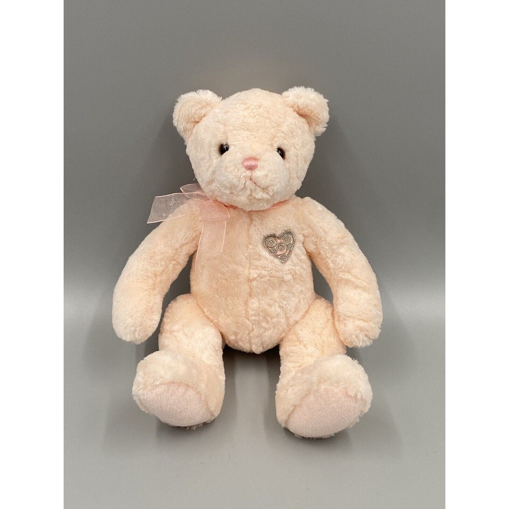 Gund Amore' Pink Bear Embroidered Heart Textured Plush Stuffed Animal 11”